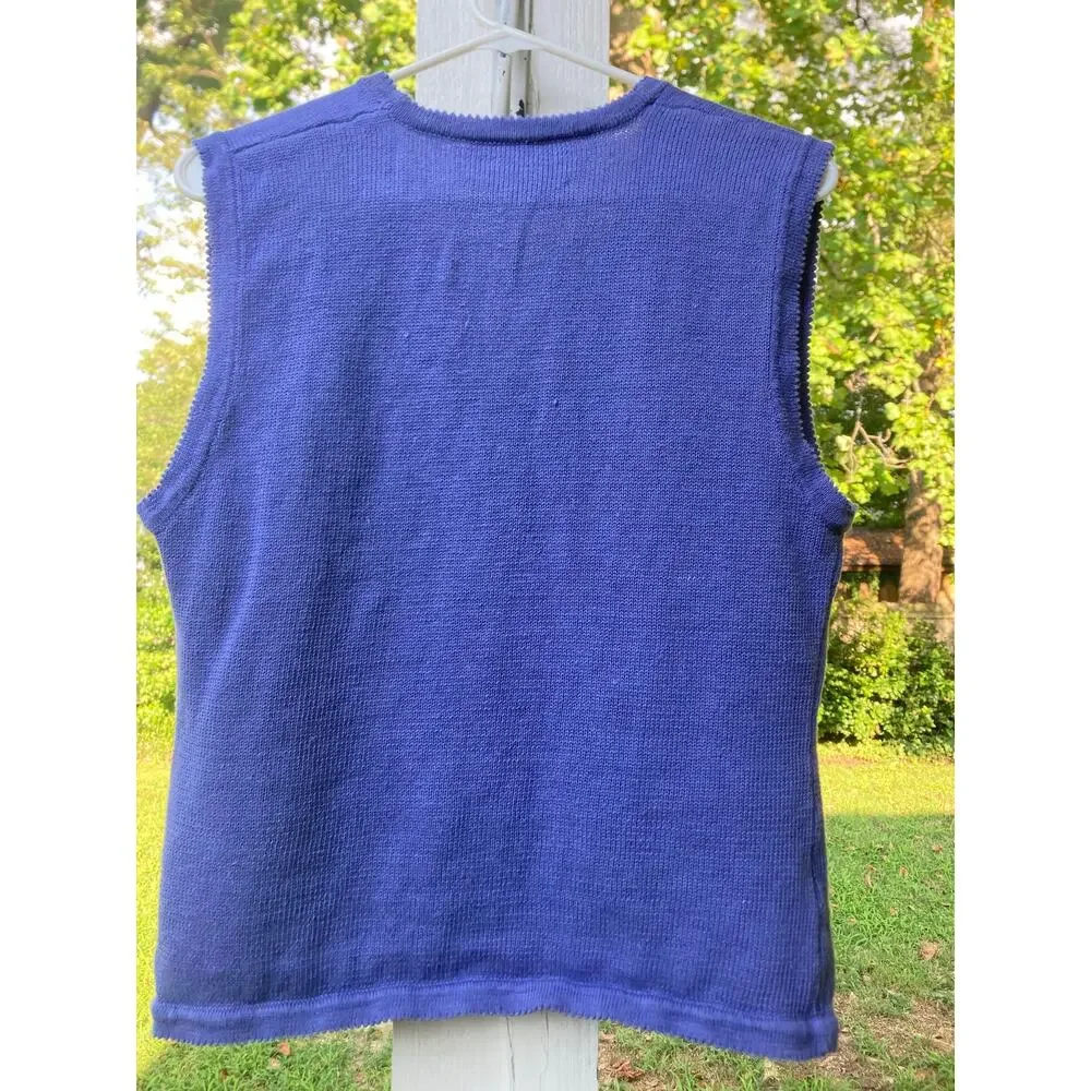 Susan Bristol-Vintage Granny Core Cottage Cornflower Blue Floral Sweater Vest- M